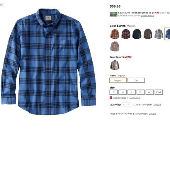 LLBean Men's Large Flannel, Brand New Unworn - Picture 4 of 5